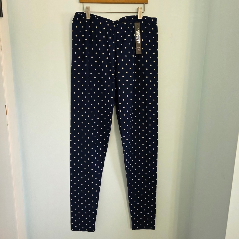 Leggings Depot Navy Blue White Polka Dot Leggings Plus Size 3XL-5XL R987 NWT